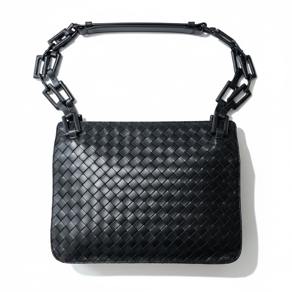 Bottega Veneta Black Calfskin Shoulder Bag Gold Hardware Dust Bag and card - Picture 3 of 13